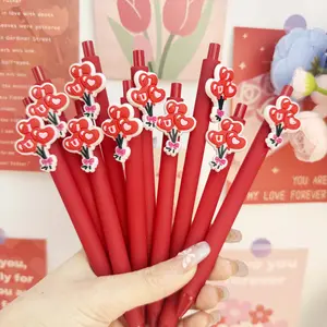 10pcs Creative Heart Balloon Theme Retractable 0.7mm Ballpoint Pens, Perfect Valentine's Day Gift, Holiday Small Gifts, Smooth Writing Pens