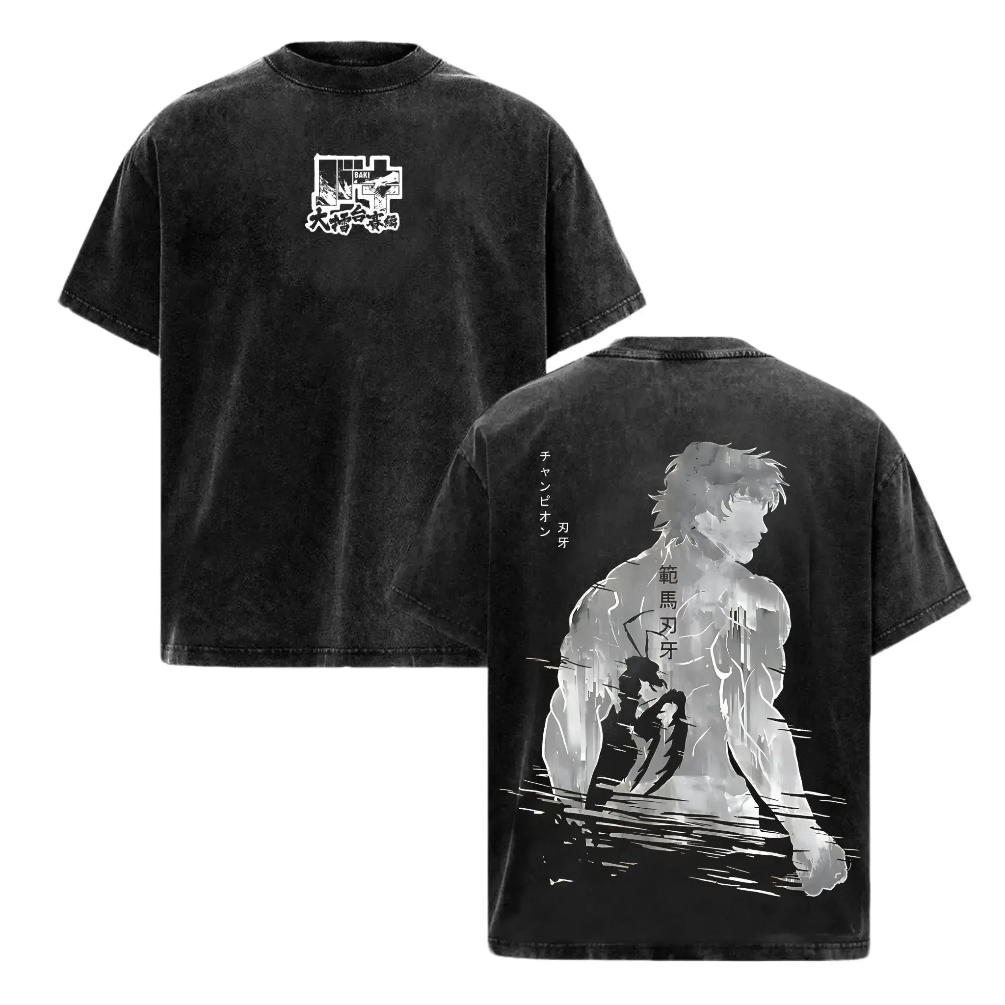 Baki Hanma Kengan Ashura Retro Double Sided Vintage Washed T Shirt Heavyweight Cotton Oversize Anime Graphic Tee Gym Pump Cover Workout Bodybuilding Y2K Grunge Opium Harajuku Edgy Streetwear Manga Top Unisex Men Women Trend Fighter Fan
