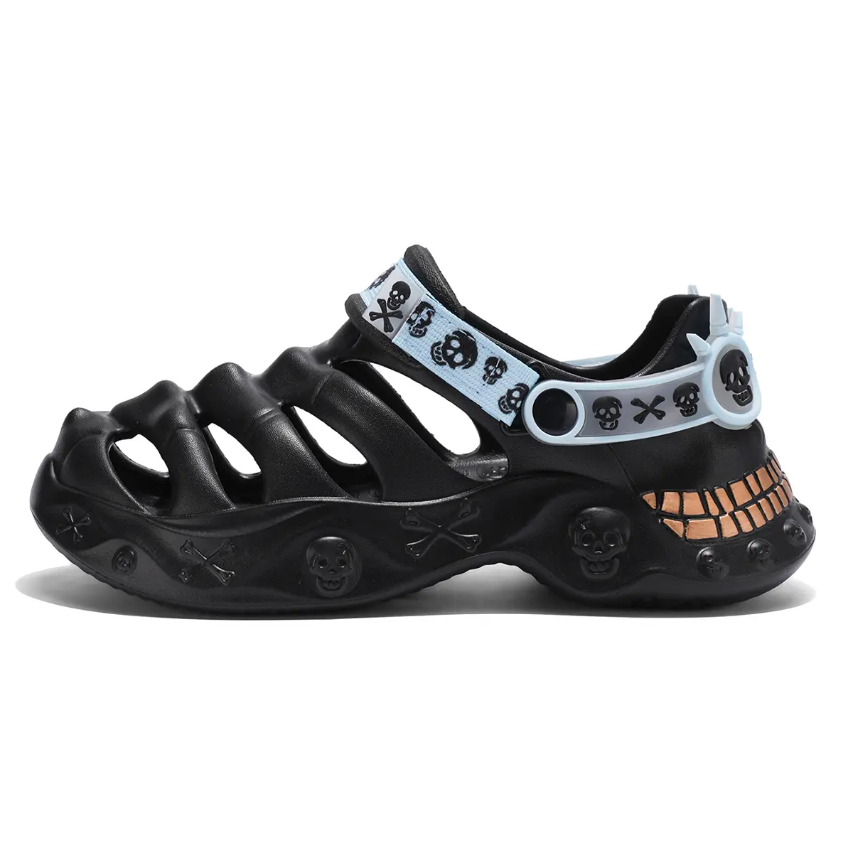 Unisex Gothic Skull Platform Clogs - Punk EVAWater Chunky Shoes with Adjustable Strap, Non-Slip Sole for Festivals, Beach Wear, Men's Sandals