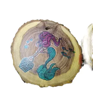 Mesquite wood slice with mermaid &  heavy purse