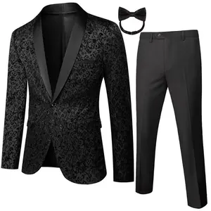 Men’s two-piece printed jacquard dress set: single-button printed evening dress and matching black trousers GARMENTARY
