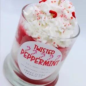 Twisted Mint Dessert Candle - Peppermint Scented - 10oz Soy Wax - 40+ Hours Burn Time - Christmas and Holiday Decor - Ornaments