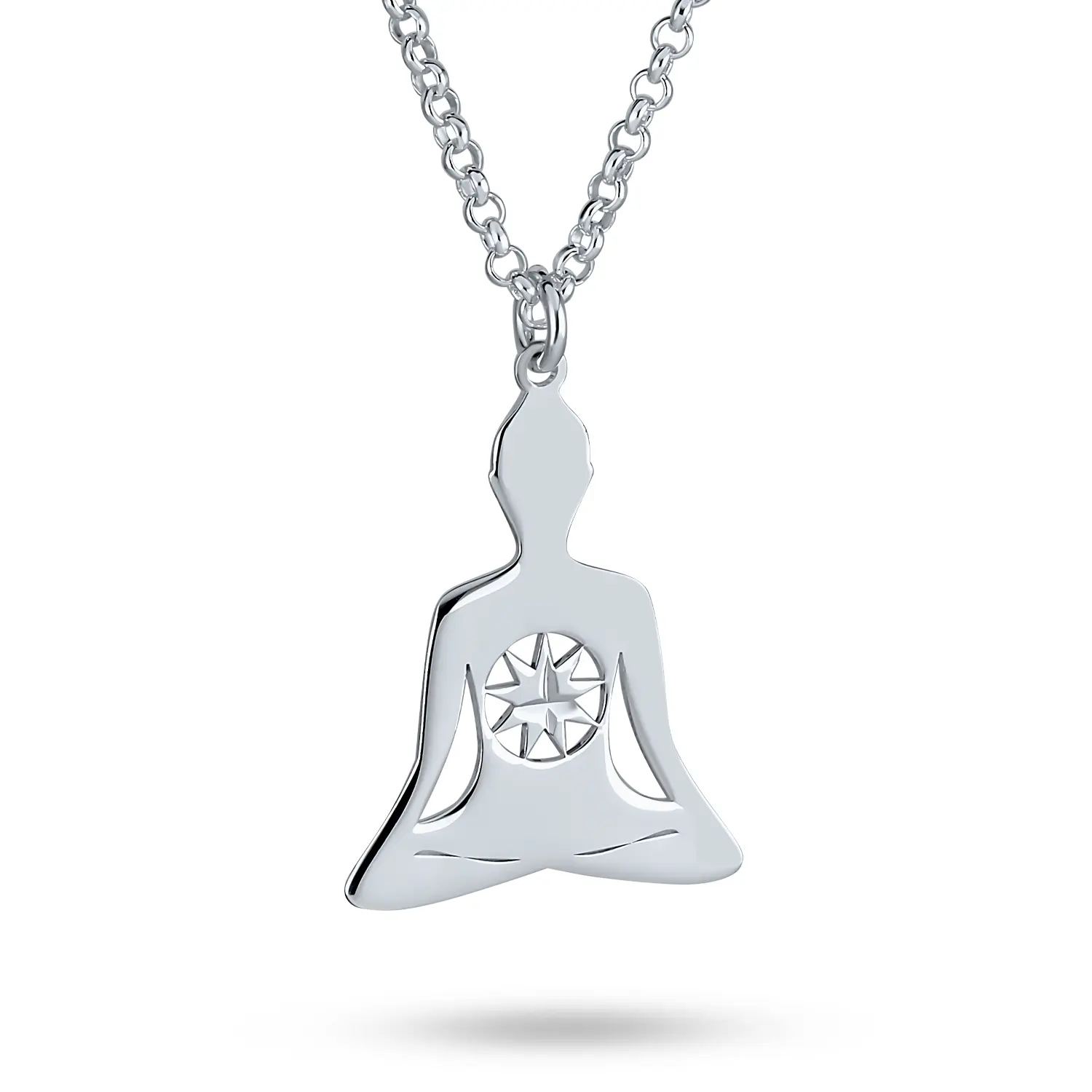 Mediation Celestial Fairy Star Heptagram Buddha Pendant Necklace Sterling Silver