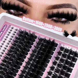 246pcs/182pcs Russian Lash Extensions Kit Spikes Lash 3D Volume Eyelash Clusters,60D/100D/160D/200D/300D Bottom&Spiky Lashes Clusters Volume Individual Lashes Cluster Extensions Spikes Lashes Clusters DIY Fairy/Manga Eyelash, 6-18mm Mixed Length, Natural