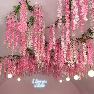 2pcs Artificial Wisteria Vine Decorative Flowers, Plastic Fake Vines for Wall Arch Pipe Ceiling Hanging Decoration, Wedding Party Home Outdoor Indoor