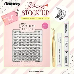 Feinner DIY Lash Cluster Kit Invisible Soft Band Long Lasting Waterproof Bond Seal Remover Natural Eyelashes for Salon Quality at Home Must-Have Cluster Pure Clean Look