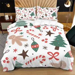 Christmas Bow Series Bedding Set, featuring Christmas tree gift patterns, ideal as holiday bedroom decorations for children and teens. Includes 1 bedspread and 1 or 2 pillowcases, excluding quilt and pillow inserts
