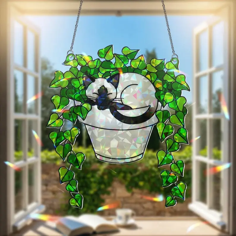 Holographic Siamese Cat Suncatcher: Acrylic Window Hanging