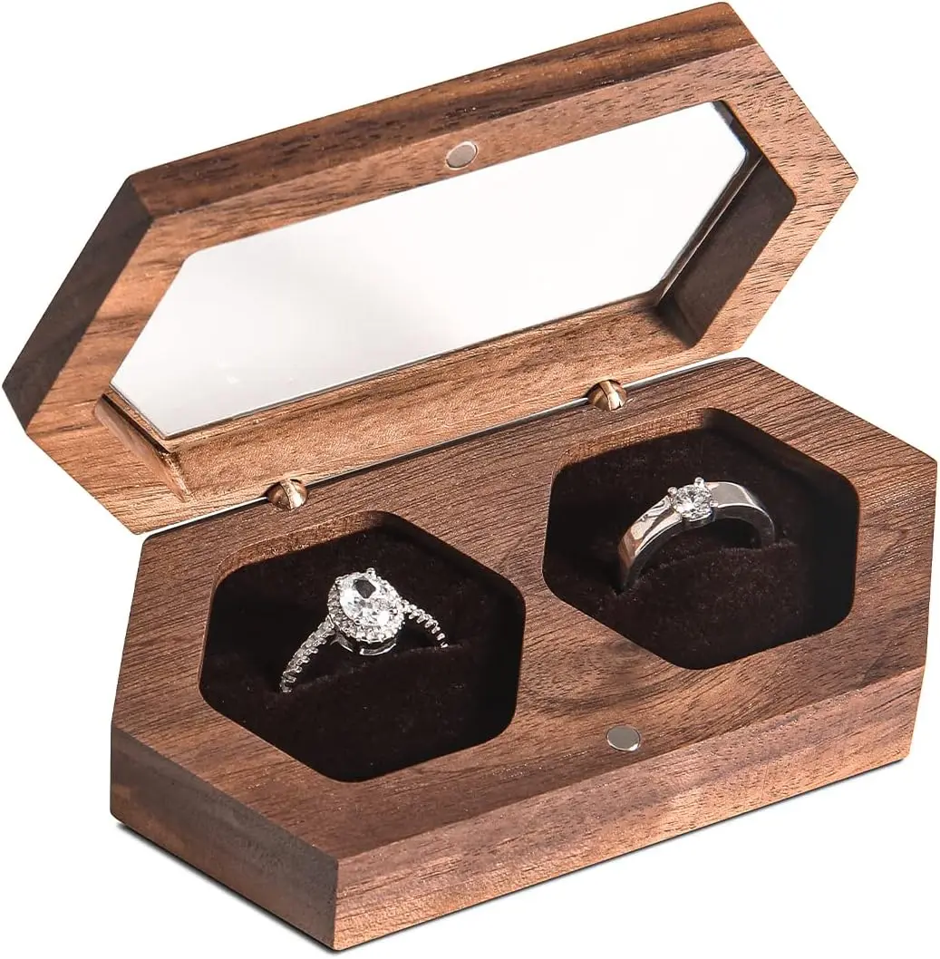 Double Ring Box for Wedding Ceremony Wooden Rustic Ring Holder Mr and Mrs Ring Box Ring Bearer Box for Wedding Ring Barrier Box