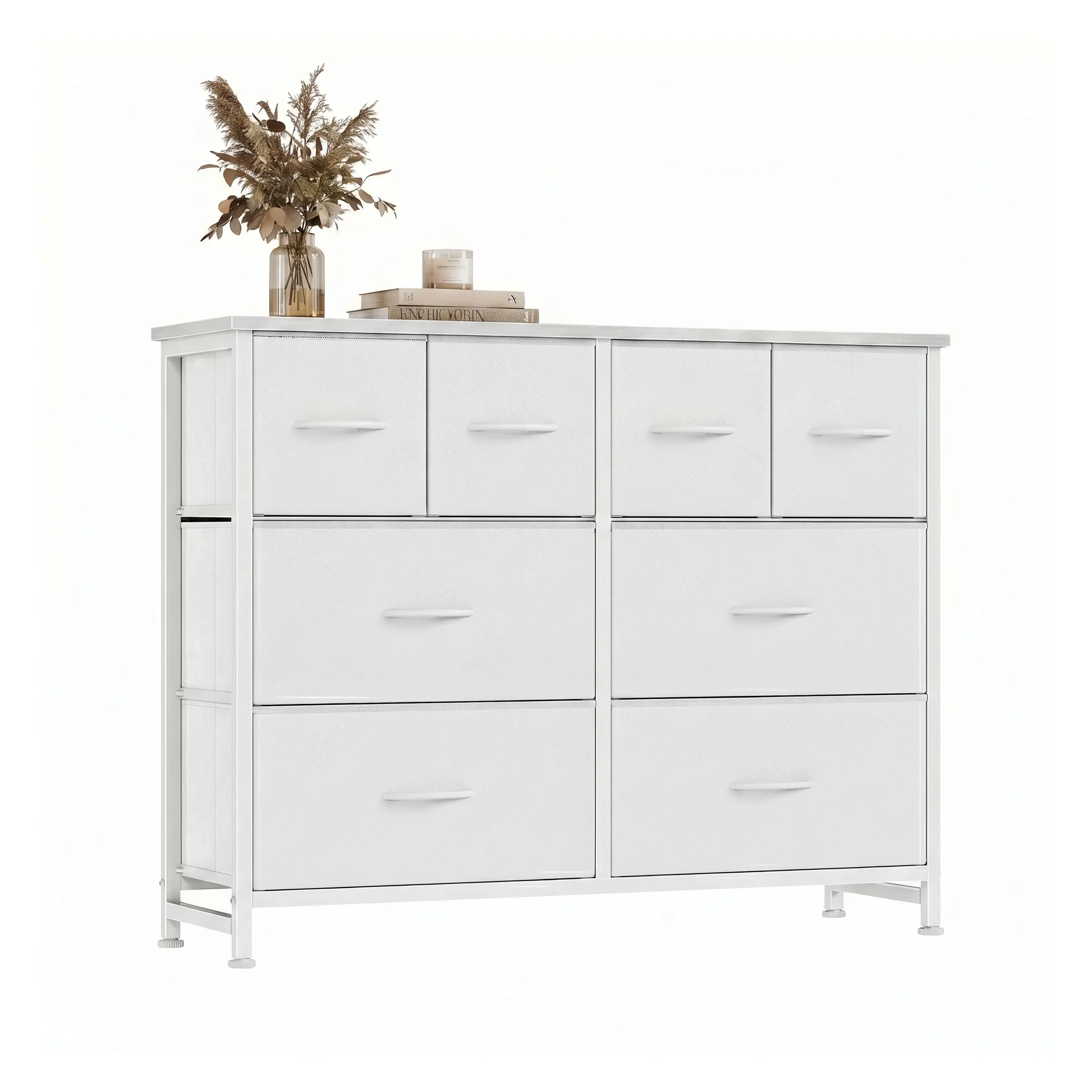 8-Drawer TV Stand Dresser with Wood Top and Metal Frame, Spacious Storage Unit for Bedroom, Living Room, Closet & Entryway