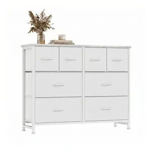8-Drawer TV Stand Dresser with Wood Top and Metal Frame, Spacious Storage Unit for Bedroom, Living Room, Closet & Entryway