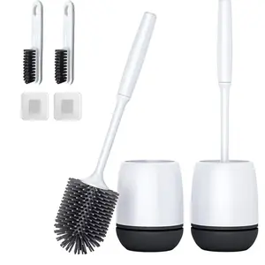 2-Pack Silicone Bristle Toilet Brush with Ventilated Plastic Holder - Durable, Stylish Household Bathroom Accessory for Deep Cleaning (Black)