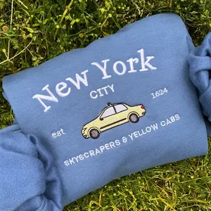 NYC Embroidered Sweatshirt, New York City Crewneck, Vintage Yellow Cab Embroidery Sweater