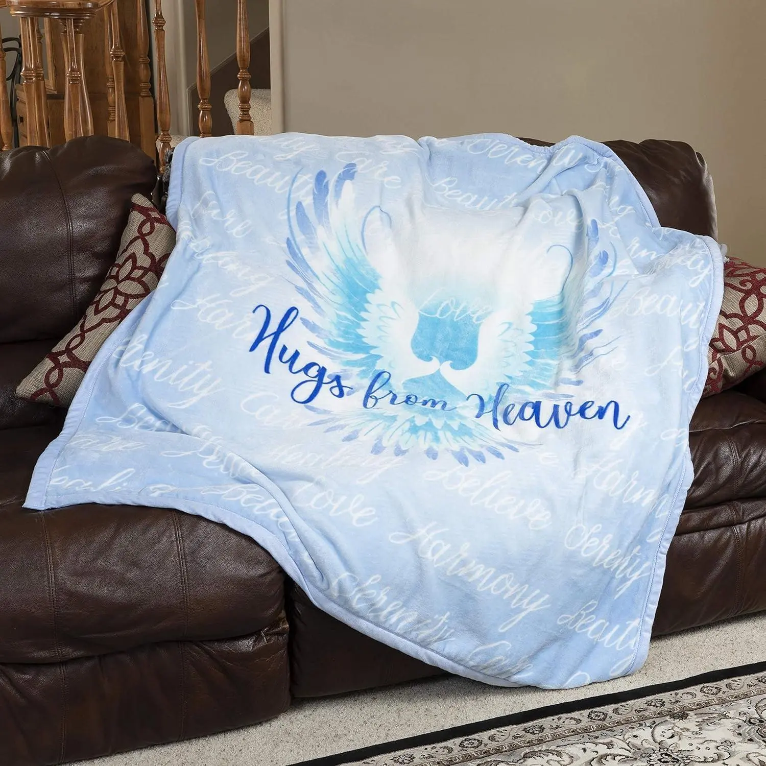 Hugs from Heaven Velvet Luxury Throw Blanket - 50x60in Blue Sofa Blanket with Sentiments, Soft Cozy, Fluffy Custom Personalized Soft Bed Option, Soft Cozy Throw, Soft Bed Blanket