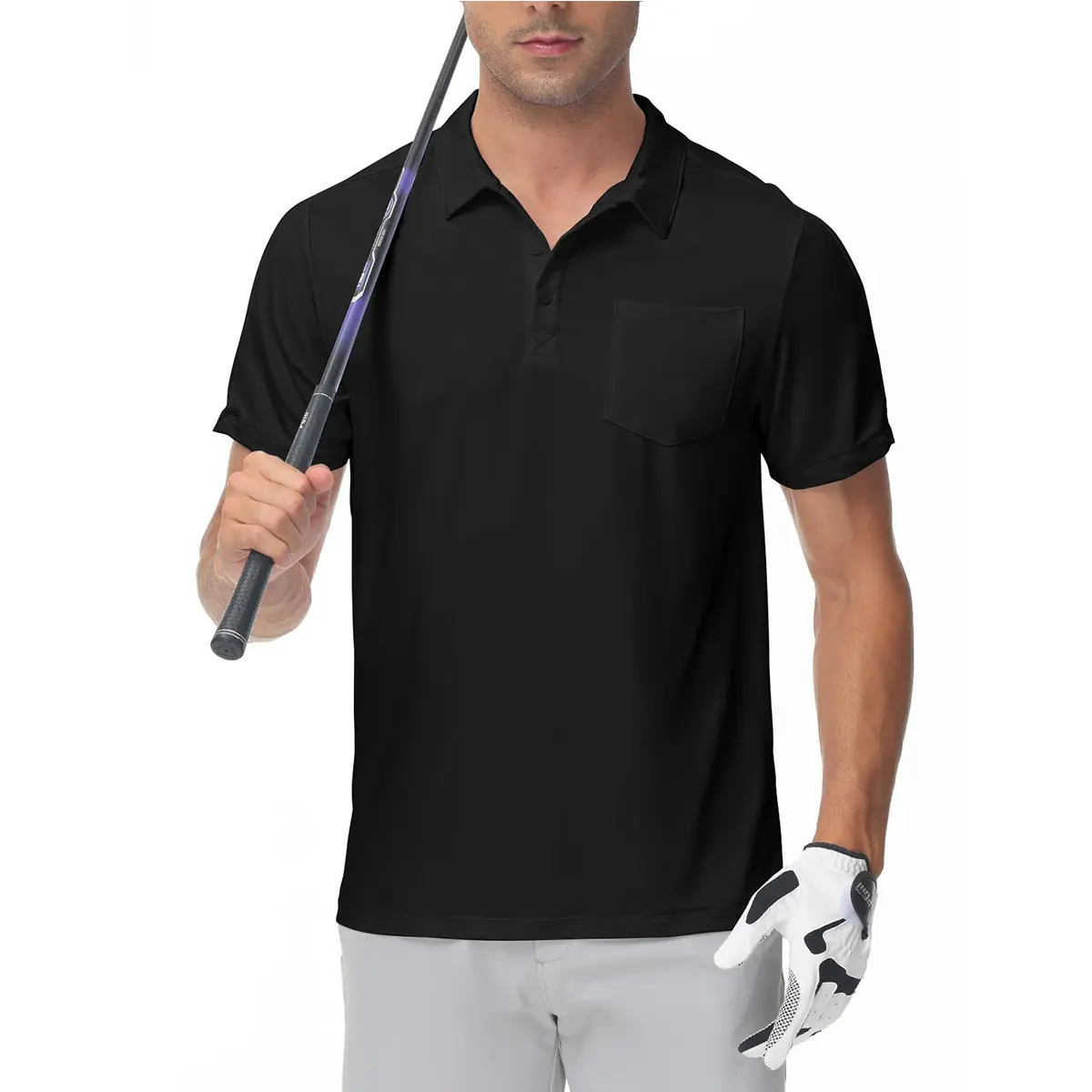 GOPUNE Men's Golf Polo Shirts with Pockets Short Sleeve Performance Moisture Wicking Dry Fit Casual Work Athletic T-Shirt