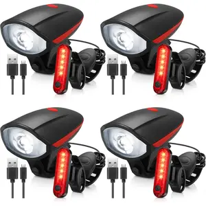4 Sets Bright LED Bike Light Set USB Rechargeable Bicycle Front Headlight Back Taillight Waterproof Bicycle Light Cycling Accessories for Men Women Night Road Mountain Riding