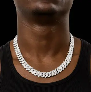 FRGD Iced Out Cuban Chain Iced Out Fashion Prong Trend Square Necklace Iced Out Men's Hip Hop Rap Fashion Necklace