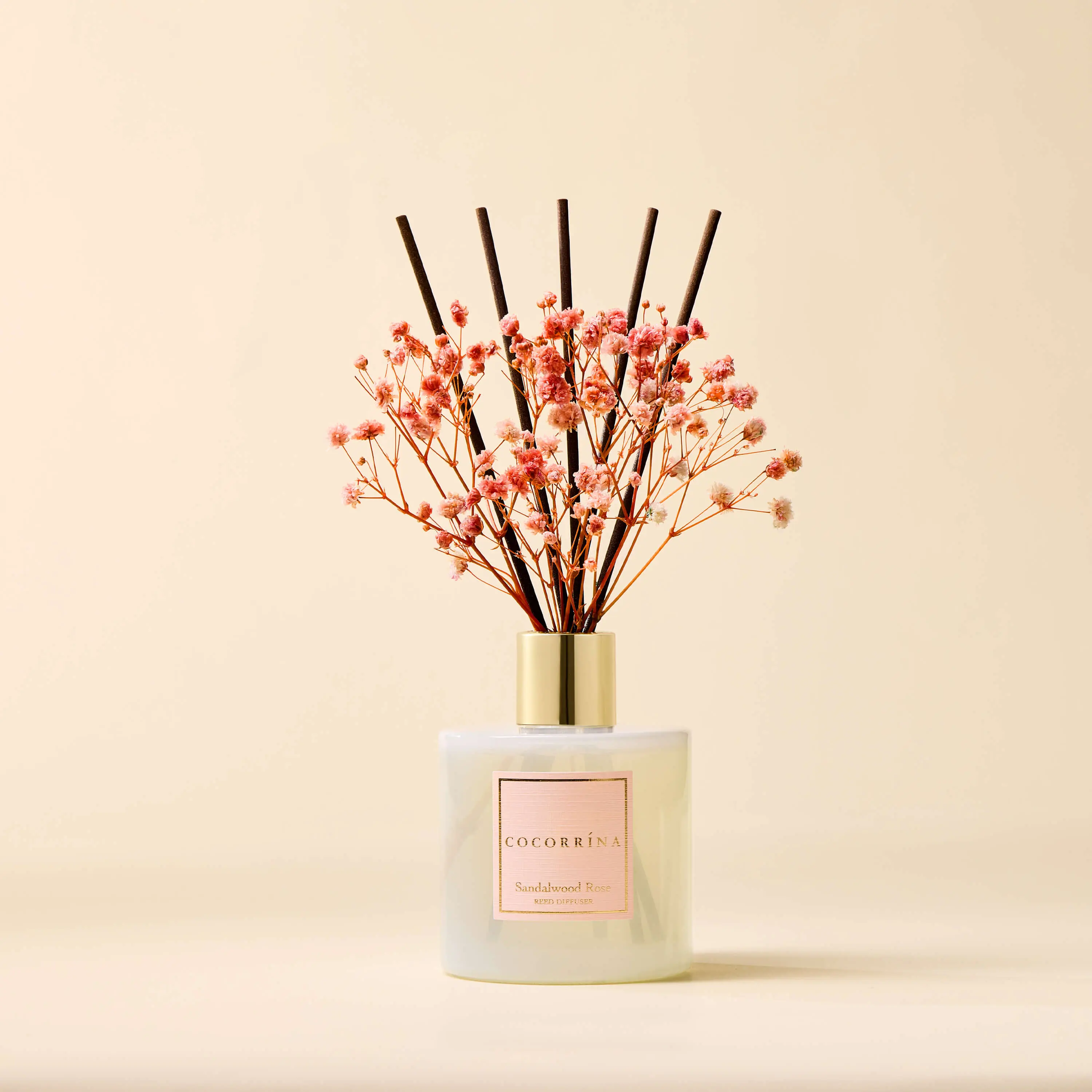 COCORRÍNA Sandalwood Rose Reed Diffuser Set, Long-Lasting HomeFragrance with Dried Flowers for Bedroom, Bathroom ShelfDecor