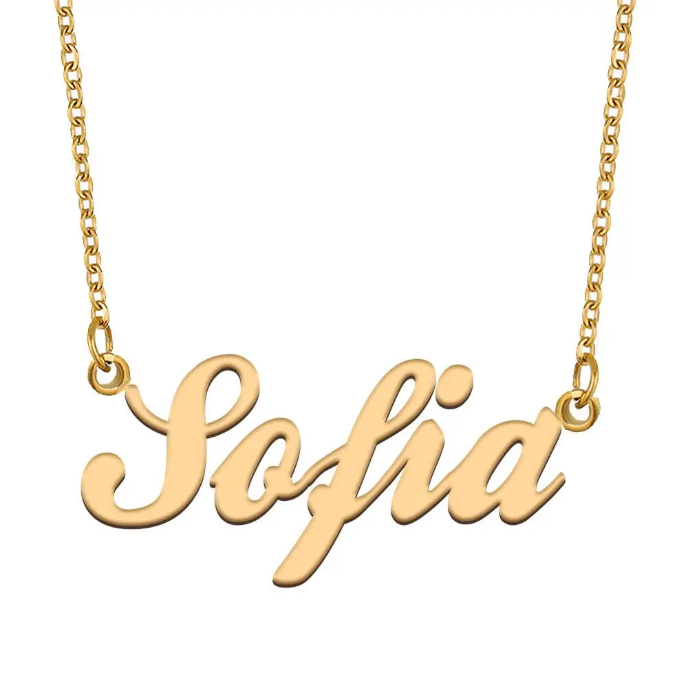 Women's Personalized Sofia Name Necklace - 40cm Stainless Steel Gold-Plated Nameplate Pendant, Stainless Steel Jewelry, Customizable Fashion Gift for Adult Females' Daily Wear, Personalized Name