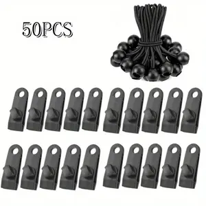 Heavy Duty Tent Clips, Tent Tarp Clips, 25 Pcs Tarp Tensioner with Ball + 25 Pcs Tarp Clips, Multifunctional Tent Clips, Tarp Tensioner Set for Awnings, Outdoor Camping, Caravan Tops, Car Covers, Pool Covers, Banners, Gardening