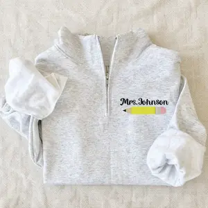 Embroidered Personalized Teacher Sweatshirt, Custom Quarter Zip, Pullover for Teacher, Teacher Gifts, Teacher Christmas Gifts_59 Menswear Unisex