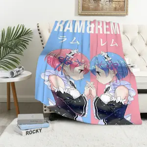 Anime Blanket Ram Rem Cartoon Anime Sofa Blankets for Bed Furry Summer Comforter Fluffy Soft Blankets & Throws Throw Double Home