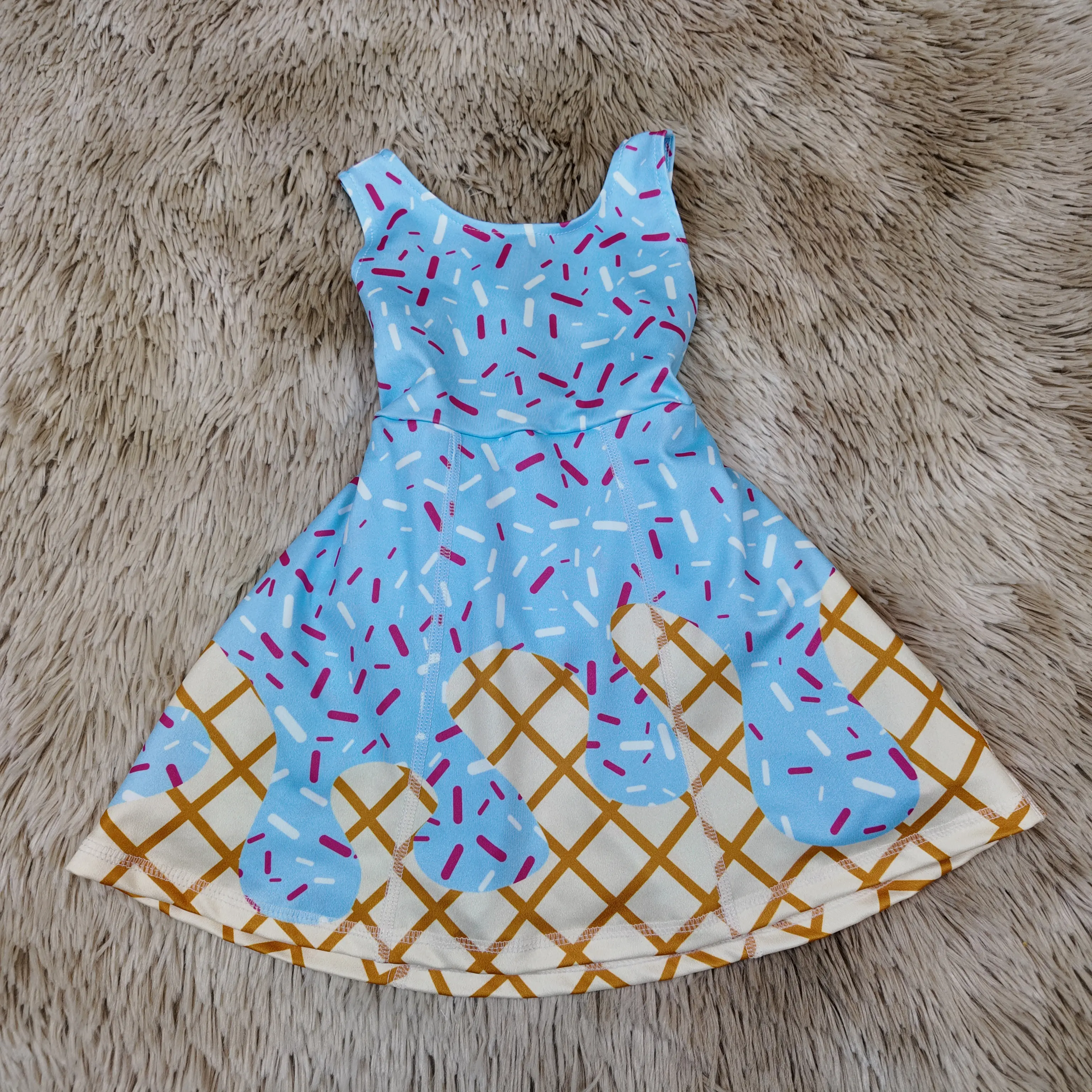 Girls' Dripped Ice Cream Print Sleeveless Athletic Summer Skater Fun Dress - Active Kids' Outdoor Playwear