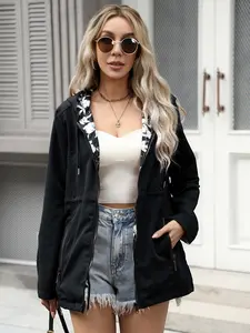 Women's Floral Print Lightweight Fitted Jacket Coats, Outerwear, Casual Hooded Zipper Pocket Design, Perfect for Spring & Fall Fashion