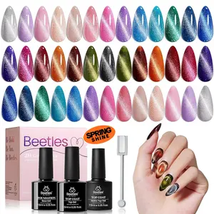 Beetles Winter Gel Nail Polish Set - Cat Eye Effect Burgundy Red Purple Black with Magnet Pen & Top Coat DIY Salon Manicure Gifts for Women - Matte