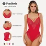 Popilush Lace Trimmed Bodysuit for Women, Tummy Control Shapewear Bodysuit Deep V Neck Lingerie with Adjustable Straps SohoChic
