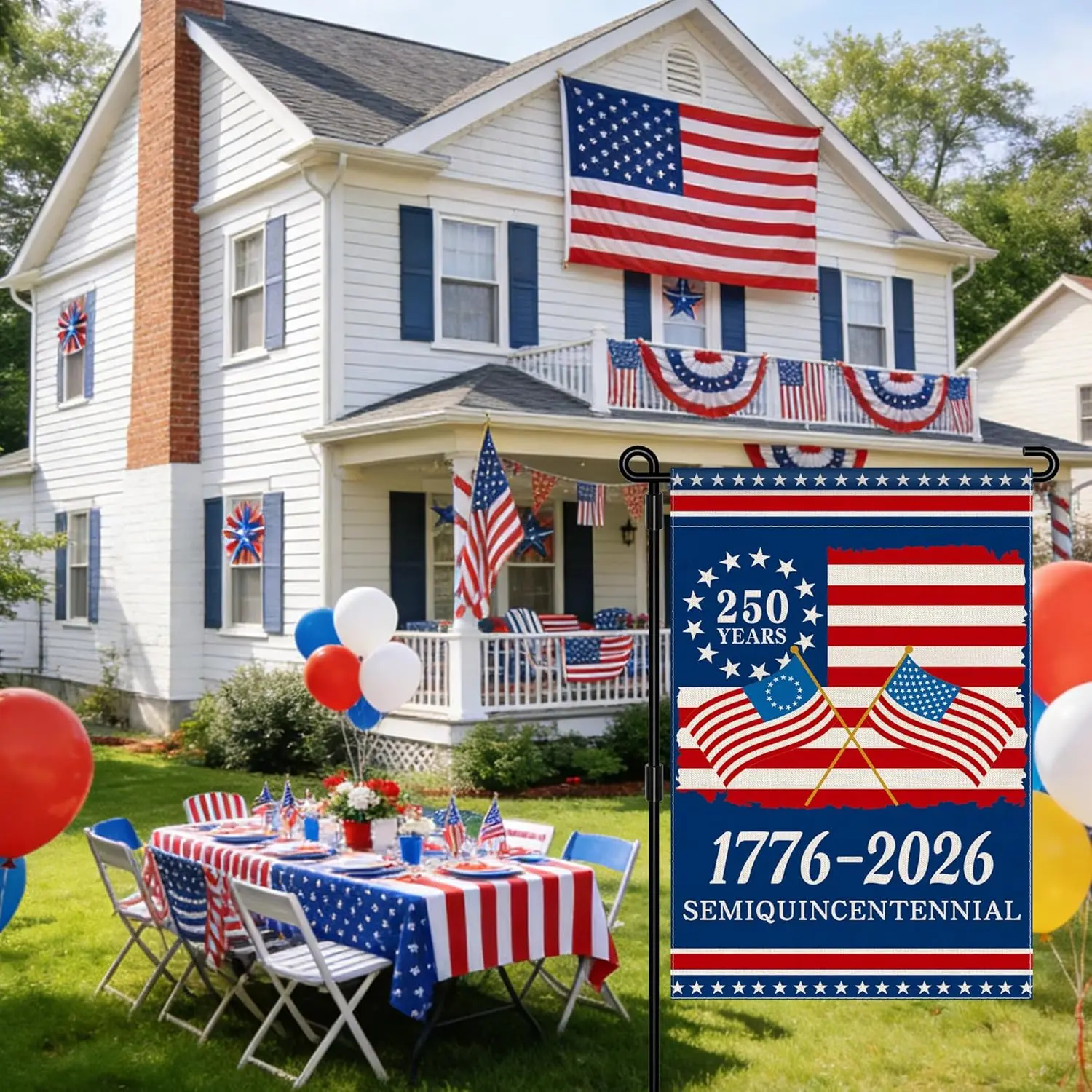 250 Anniversary American Flag 1 Pcs 12 x 18 Inch - Heavy-Duty Outdoor Home & Festive Supplies, Embroidered Stars, Sewn Stripes, UV Protected, Double-Sided, Easy to Clean, Flags For Outside, Garden Flag