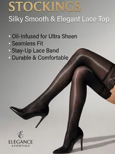 Women's Glossy Over-The-Knee Long Socks, Lace Design, Silky Smooth Shine, Suitable for Commuting, Dates, Evening Parties