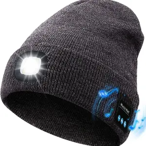 LED Beanie Cap Bluetooth Beanie with Light, Unisex USB Rechargeable 4 LED Headlight, warm balaclava Ultra-Soft Acrylic Blend, Suitable for All Seasons, Ideal for Men & Women, fashionable hat, stuffer gift outdoor hat