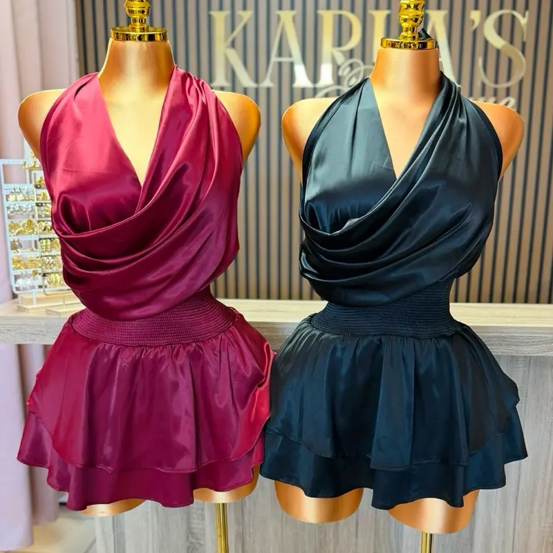 Priscilla Satin Mini Dress With Ruffle Detail