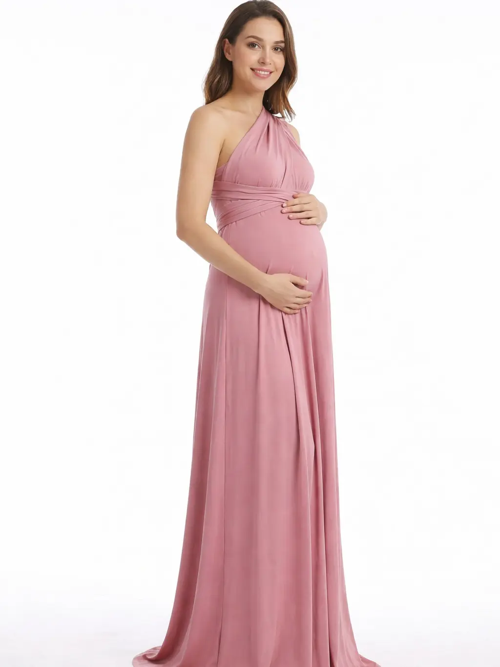 missacc dresses Bandeau Ruffle Tiered A-line Sweet Maternity Baby Shower Maxi Dress Green / S