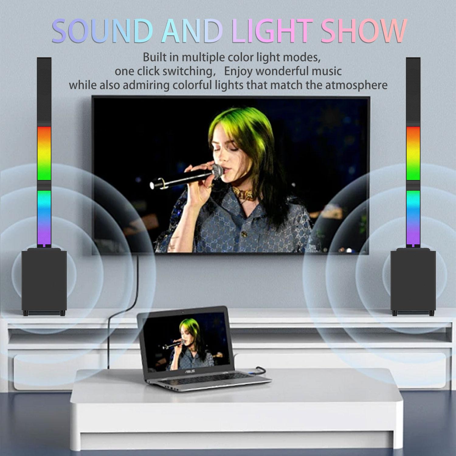 Bluetooth Soundbar With RGB Subwoofer,Heavy Bas  2.1Suround Sound System, Vertical TV speaker, Home Theater Stereo, Bluetooth 5.0, RCA/AUX(/USB/HD(ARC)/Optical Connection