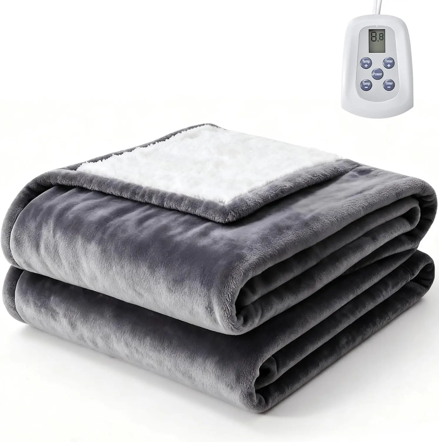 Dual-Sided Flannel & Sherpa Heated Blanket, 5 Sizes (Throw/Twin/Full/Queen/King), 10 Heat Settings & Auto-Off, Machine Washable, ETL Certified | #CozyHome #WinterEssentials