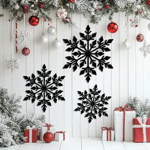 3-Piece Metal Snowflake Christmas Wall Decor Set - Reusable, Matte Finish, Indoor/Outdoor Holiday Decor with Red Accents and Greenery, Festive Snowflake Design for Homes and Gardens, Outdoor Christmas Decor, Christmas Ornaments