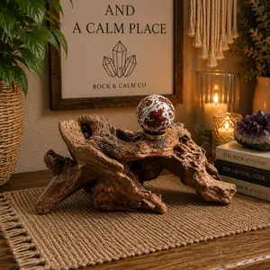 Natural Driftwood Crystal Sphere Stand | Single Sphere Holder | Rustic Decor Home