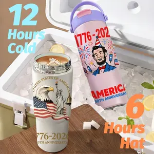 American 1776-2026 Vacuum Flasks New Upgrade Multi-Use Insulated Travel Mug – Ceramic Lined Tumbler with Tea Infuser, Hidden Straw & Non-Slip Base, Vacuum Cold Retention Coffee Water Bottle 700ml