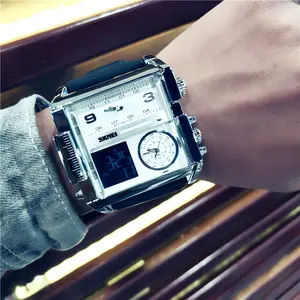 Cow Hide Square Large Dial Men's Watch Luminous Multifunction Three Movement Fashionable American Youth Party Trendy Gift with Stylish Gift Box