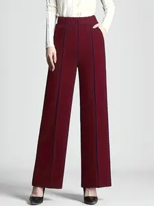 Women's High Waisted Wide Leg Pants, Solid, Fashionable Comfortable Loose Fit, Pockets, Suitable for Office and Daily Wear, All Seasons