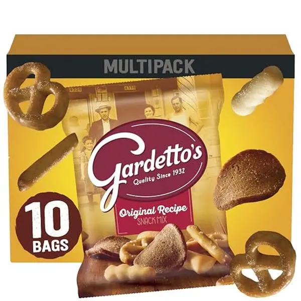 Gardetto's Original Recipe Snack Mix, Crunchy Breadsticks, Pretzels & Roasted Rye Chips, Kosher Snacks Multipack, 10 Single-Serve Bags, Individually Wrapped Party & Family Pack, 17.5 oz Bulk Box