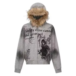 Men's Harajuku Korean Trend Retro Zipper Hoodie Street Style Fur Collar Design Jacket Fashion Casual Couple Style Oversized Sweatshirt Clothes Womenswear streetwear polyester fit Long Sleeve Suits streetwear polyester fit streetwear fall outfits
