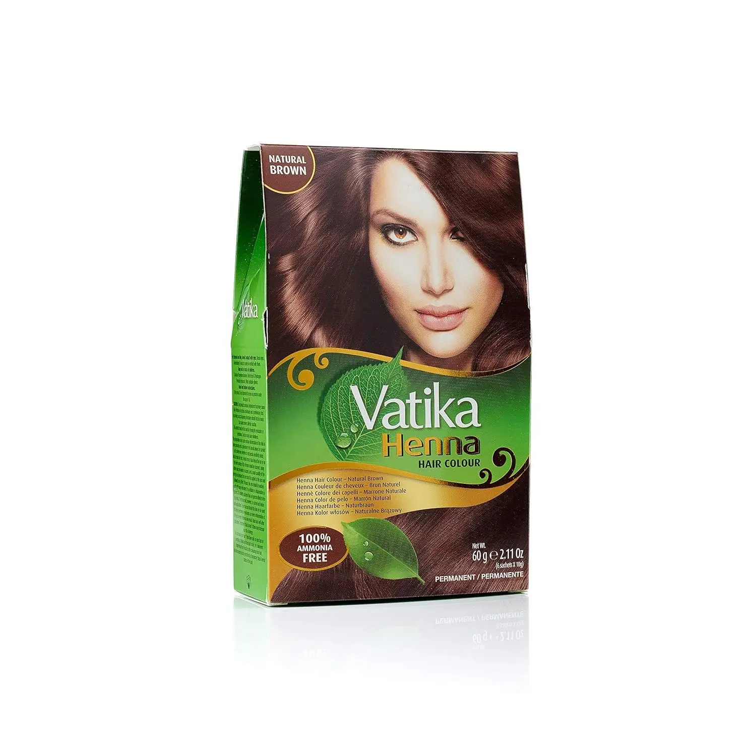 Vatika Henna Natural Brown Color (6 Sachets X 10g) Natural Permanent Hair Dye – Ammonia-Free With Natural Henna, Grey Coverage, Nourishing Herbal Blend, Long-Lasting Hair Color for Soft, Shiny Results – 60G