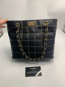 Pre-owned CHANEL caviar grain patent leather tote bag with external stitching classic chain quilted design 7K