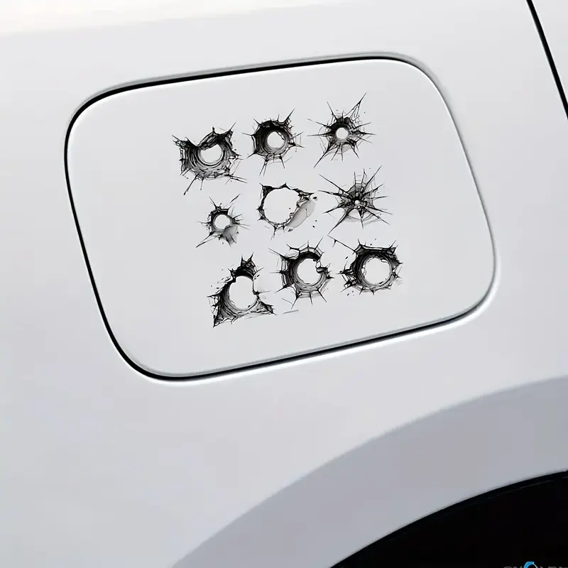 1SET Personalized Bullet Hole Logo Sticker | For Laptops, Car Side Windows, Realistic Bullet Hole Decor, Hide Cool Vibe in Every Use, Tough Details on the Surface