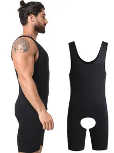 Men's Plain Crotchless Tank Shapewear Bodysuit, Seamless Tummy Control Bodysuit, High Stretch Comfy Breathable Romper, Mens Clothing, Menswear, Summer Wear 2024, Romper for Men,  Shapewear Bodysuit, Body Shaping Underwear