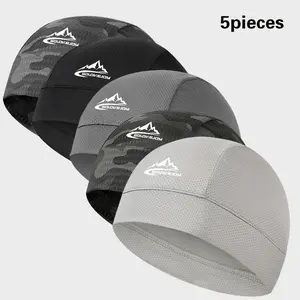 5pcs Breathable Cycling Skull Cap UPF50+ Quick Dry Ice Silk Helmet Liner Hat for Men Women Running Biking Hiking Outdoor Sun Protection Sweatproof Stretch Lightweight Summer Cap Mesh Cap