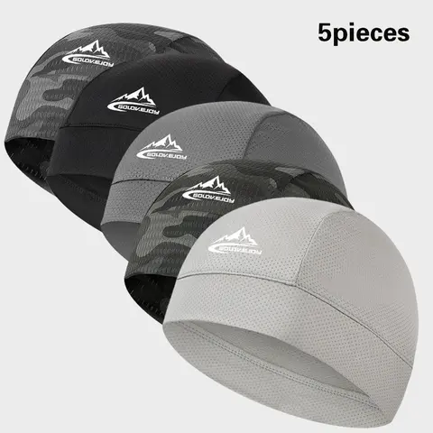 5pcs Breathable Mesh Cycling Skull Cap UPF50+ Quick Dry Helmet Liner Hat Athletic Headwear for Men Women Running Biking Hiking Outdoor Sun Protection Sweatproof Stretch Lightweight Summer Cap